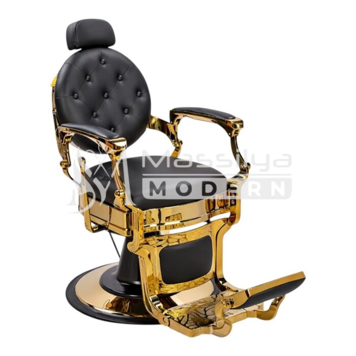 Fauteuil de Barbier Professionnel – Finition Gold & Cuir Noir – Image 2