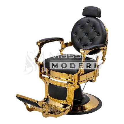 Fauteuil Barbier Professionnel – Finition Gold & Cuir Noir