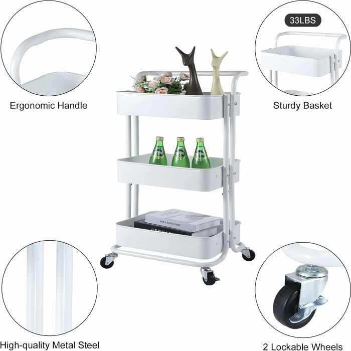 Chariot auxiliaire en métal à 3 niveaux – Image 7