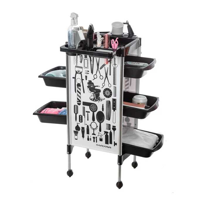 Chariot de coiffure 5 tiroirs noir blanc – Image 4