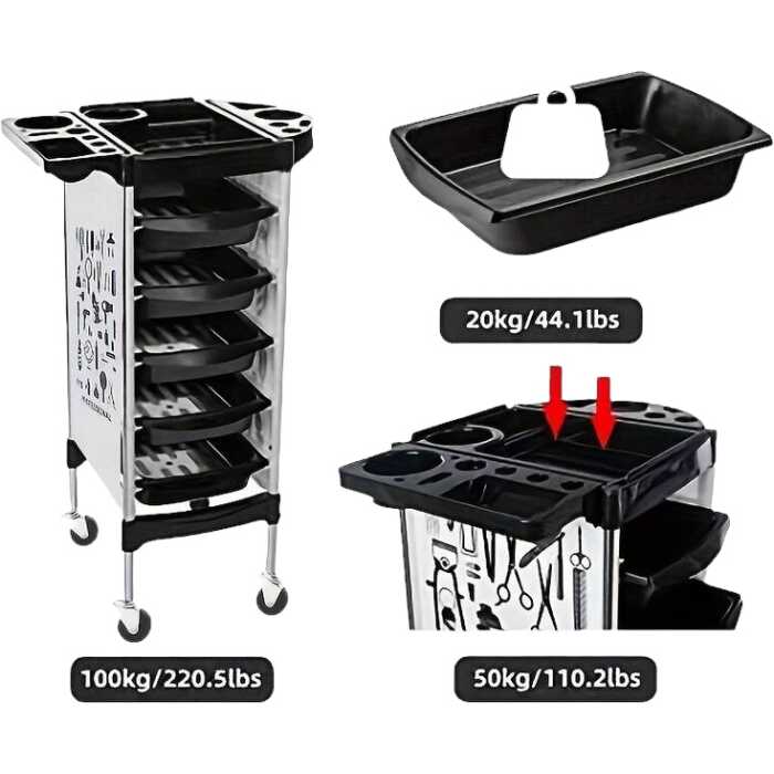 Chariot de coiffure 5 tiroirs noir blanc – Image 5