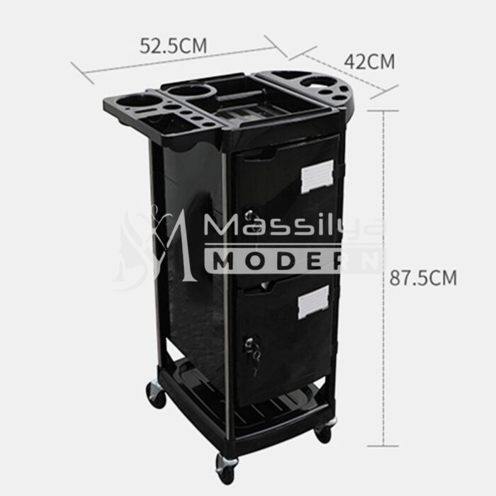 Chariot de Coiffure Rangement Professionnel avec Serrure – 2 Portes – Noir – Image 5