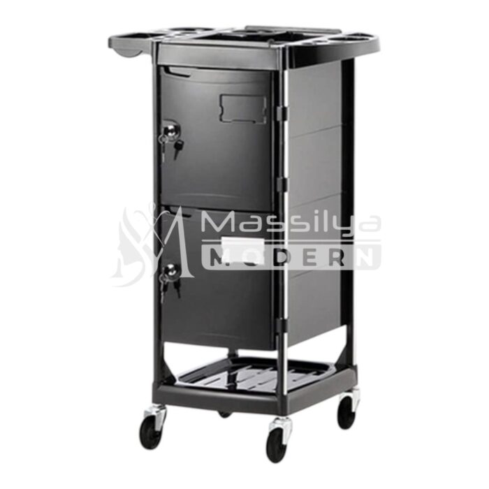 Chariot de Coiffure Rangement Professionnel avec Serrure – 2 Portes – Noir – Image 3