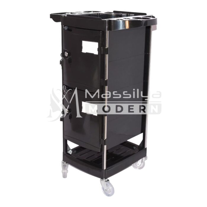 Chariot de Coiffure Rangement Professionnel avec Serrure – 2 Portes – Noir – Image 4