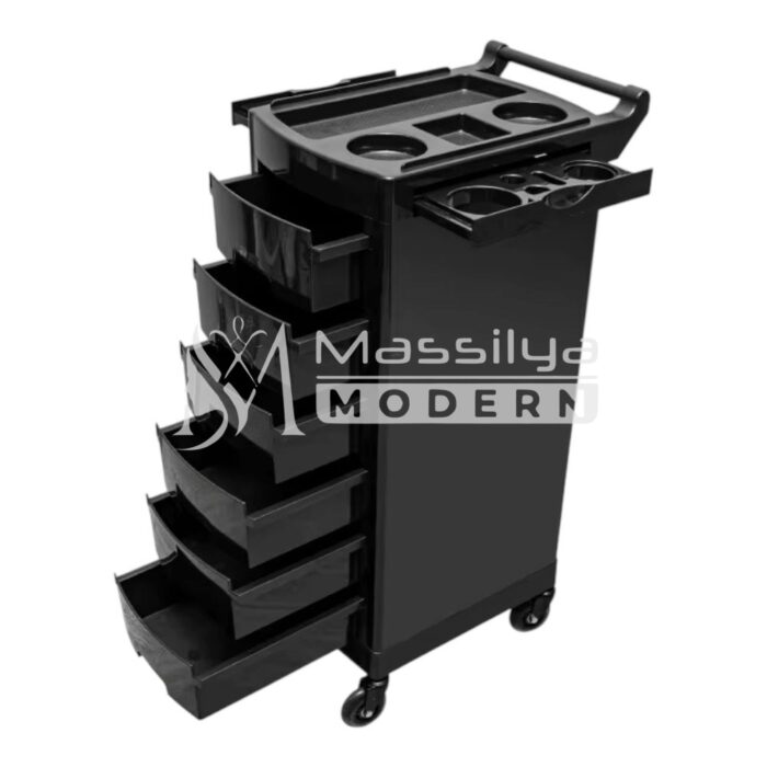 Chariot de Coiffure Rangement Professionnel – 6 Tiroirs – Plateau Latéral – Noir – Image 2