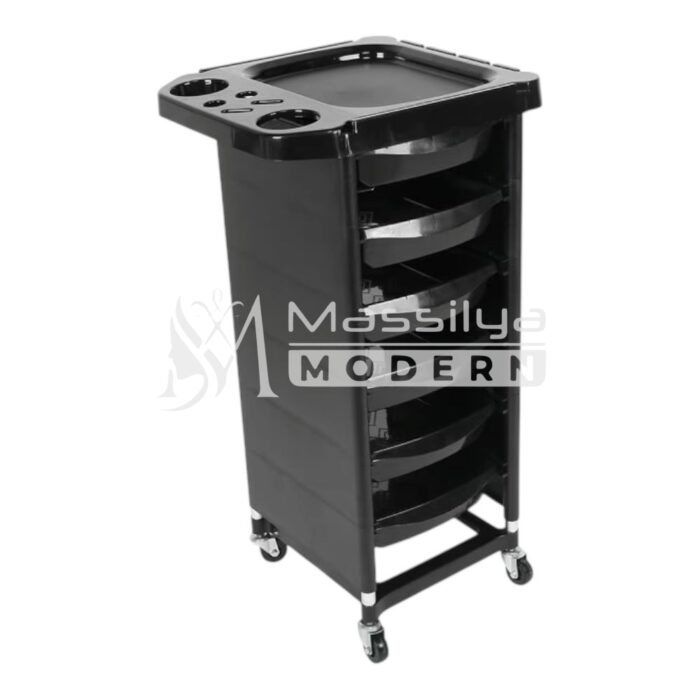 Chariot de Coiffure Rangement Professionnel – 5 Tiroirs – Noir – Image 2