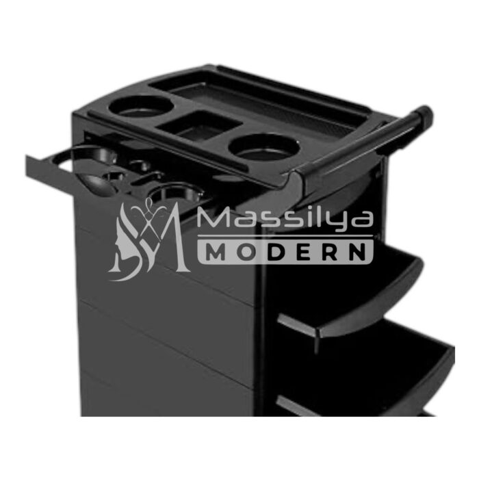 Chariot de Coiffure Rangement Professionnel – 6 Tiroirs – Plateau Latéral – Noir – Image 3