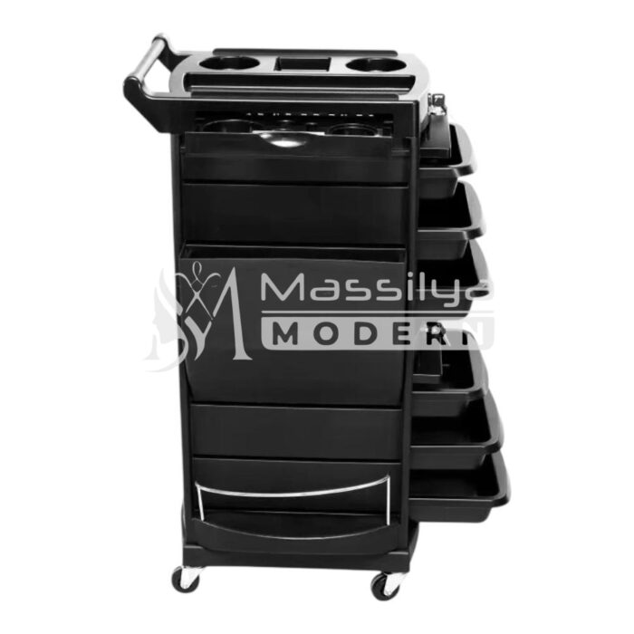 Chariot de Coiffure Rangement Professionnel – 6 Tiroirs + Portes à Volets – Noir – Image 4