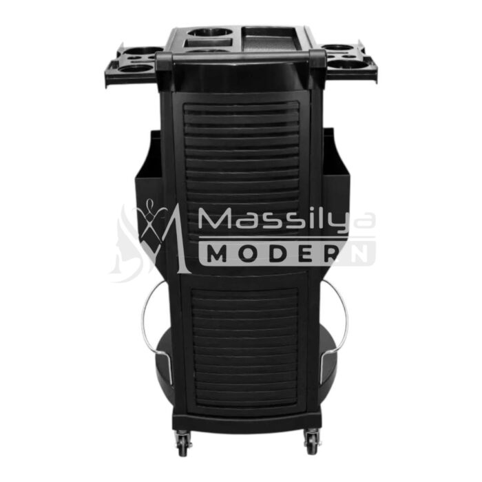 Chariot de Coiffure Rangement Professionnel – 6 Tiroirs + Portes à Volets – Noir – Image 2