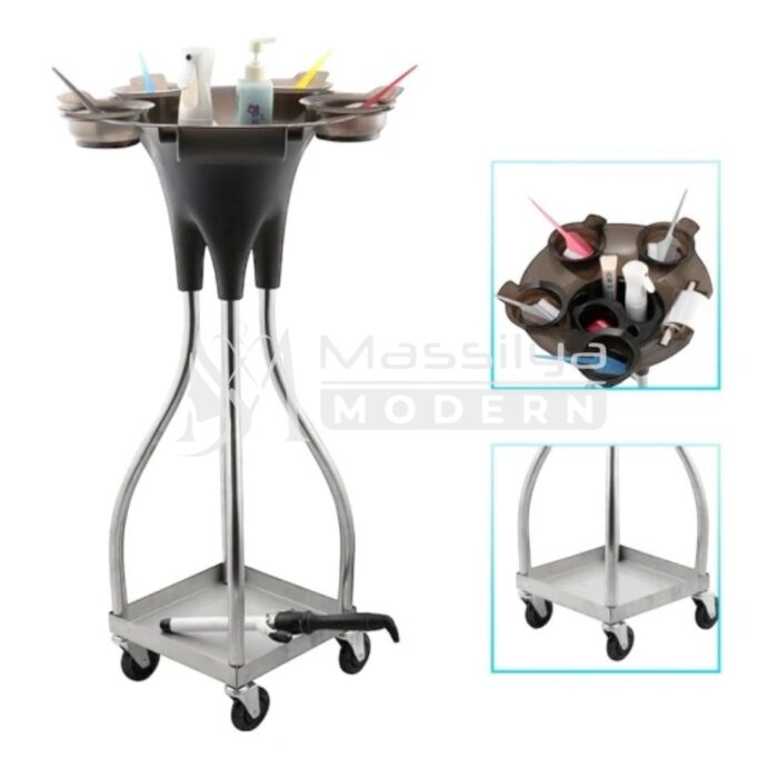 Chariot de Coloration Professionnel – Plateau Métallique Bas & 4 Bols – Image 2
