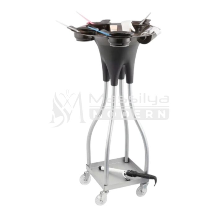 Chariot de Coloration Professionnel – Plateau Métallique Bas & 4 Bols – Image 4