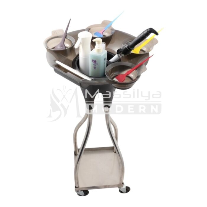 Chariot de Coloration Professionnel – Plateau Métallique Bas & 4 Bols – Image 3