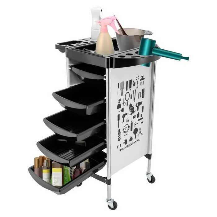 Chariot de coiffure 5 tiroirs noir blanc – Image 3