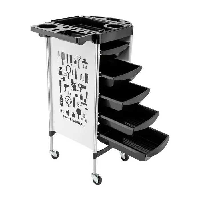 Chariot de coiffure 5 tiroirs noir blanc – Image 2