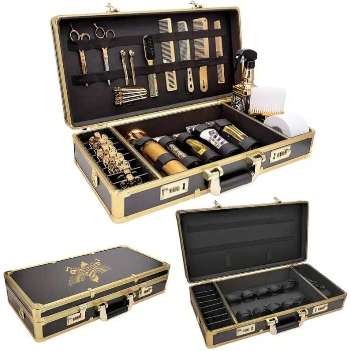 Mallette de Coiffure à domicile gold transport professionnelle pour coiffeur, ciseaux et outils avec serrure à code – Image 7