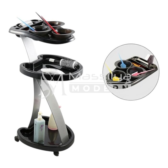 Chariot de Coloration Professionnel – 3 Plateaux & 3 Bols – Image 3