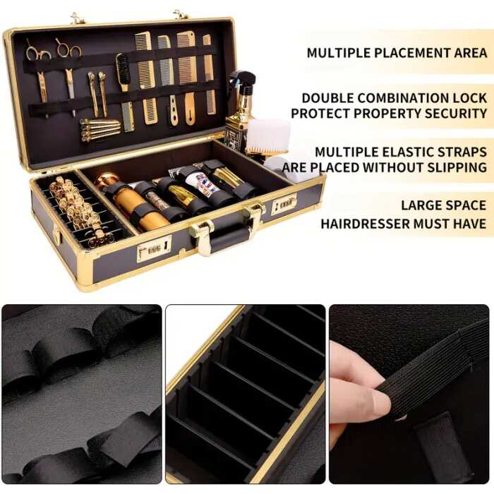 Mallette de Coiffure à domicile gold transport professionnelle pour coiffeur, ciseaux et outils avec serrure à code – Image 8