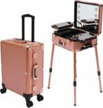 Valise Maquillage Professionnel, Valise Esthetique avec Pieds Réglables et Verrouillage de Sécurité, Station de Maquillage avec Miroir