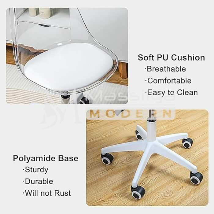 Tabouret esthétique te Bureau Transparente avec Roulettes – Réglable en Hauteur – Image 4