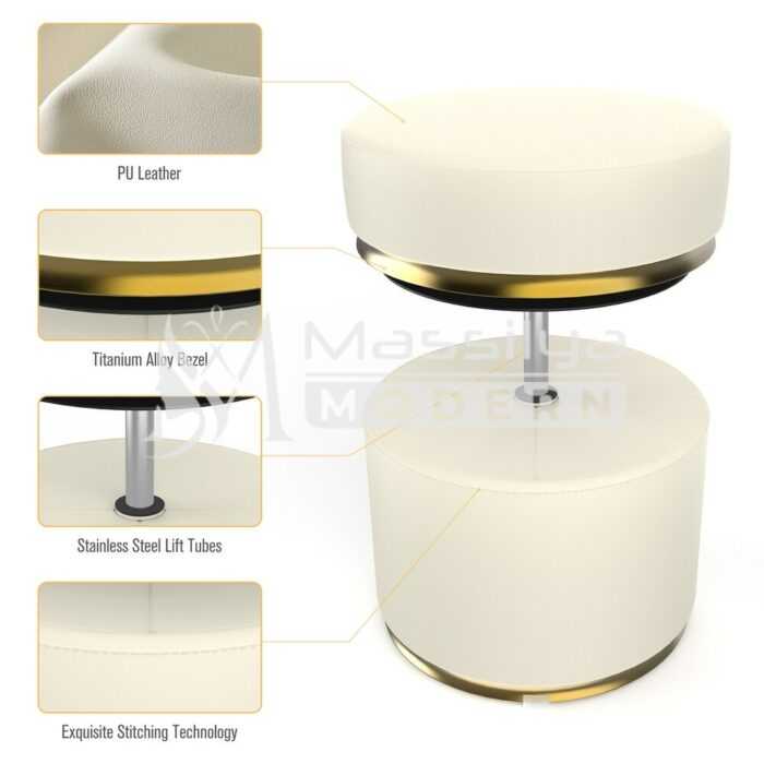 Tabouret pivotant rond, cuir PU, charge de 660 lb, hauteur réglable à 360° – Image 4