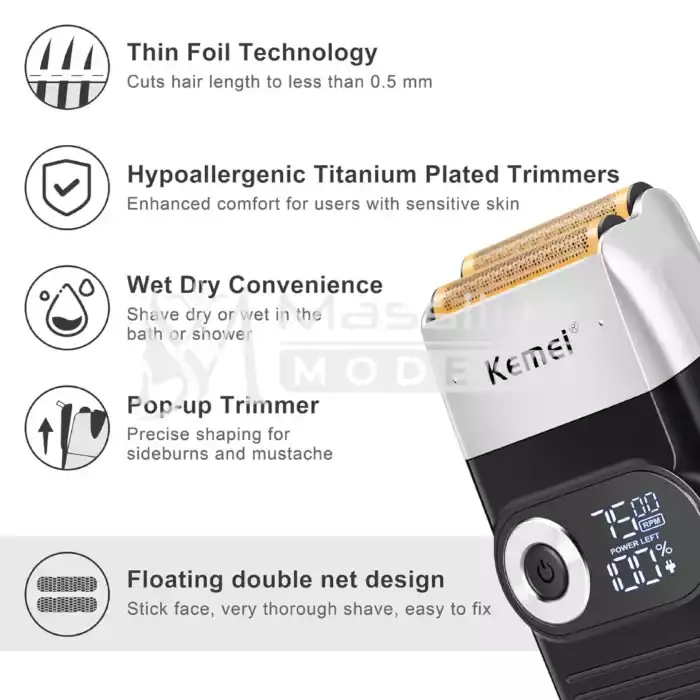 Kemei Rasoir Électrique Professionnel (Shaver) 2026 – Image 6