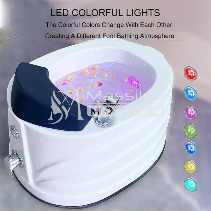 Bassin de pédicure spa professionnel avec lumières LED colorées (avec accessoires chrome) – Image 3