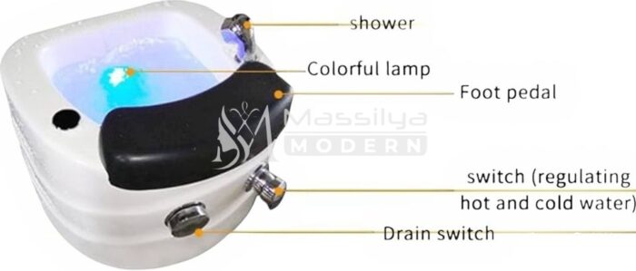Bassin de pédicure spa professionnel avec lumières LED colorées (avec accessoires chrome) – Image 4