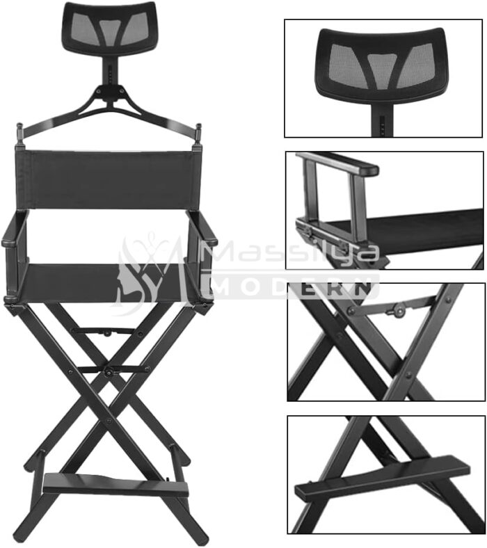 Chaise maquillage avec dossier et repose-tête pliable – Image 2