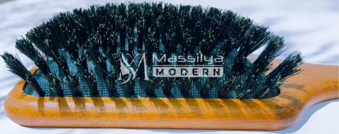 Wilson Brosse à Cheveux plate Carré Manche en Bois  Poils Naturels Sanglier – Image 2