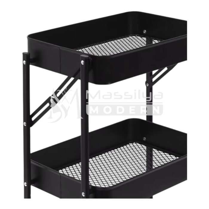 Chariot auxiliaire en métal pliante à roulettes 3 niveaux (noir/blanc) – Image 3