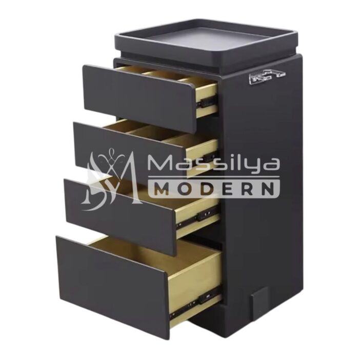 Chariot de Coiffure rangement en bois avec roulettes et porte-sèche – Image 4