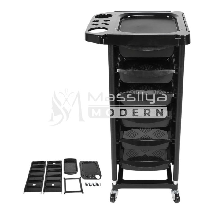 Chariot de Coiffure Rangement Professionnel – 5 Tiroirs – Noir – Image 4