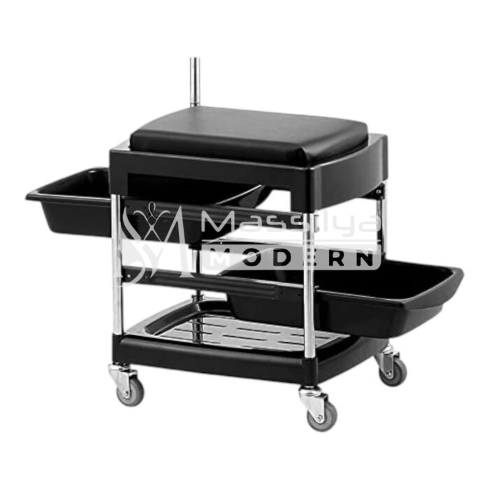 Chariot de Manucure Professionnel avec Siège Intégré et Plateaux Amovibles – Image 2