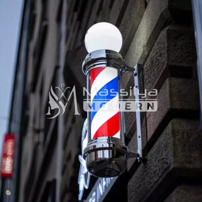 Enseigne barber pole chrome avec globe 90 – Image 2