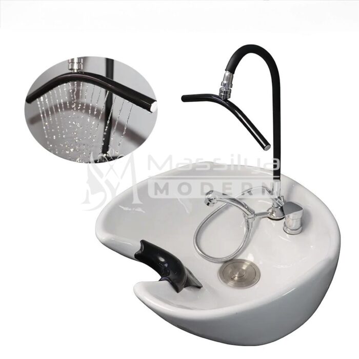 Douche Courbée Professionnelle Bac Lave Tête (Noir & Chrome) – Image 3