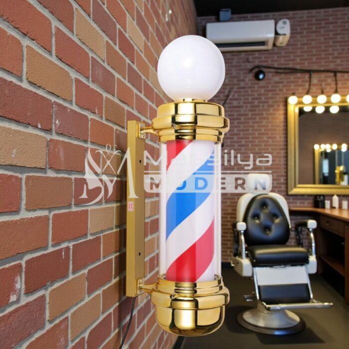 Enseigne barber pole Gold avec globe 90 – Image 2