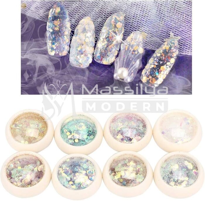 Paillettes Nail Art Multicolores Effet Holographique 6pcs – Image 4