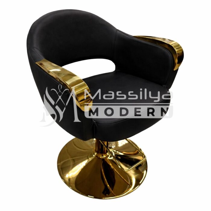 Fauteuil Professionnel de Coiffure – Base Gold & Accoudoirs Aluminium Gold – Image 2