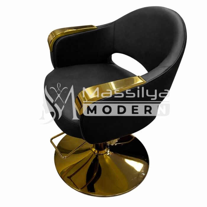 Fauteuil Professionnel de Coiffure – Base Gold & Accoudoirs Aluminium Gold – Image 5