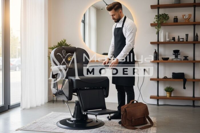 Fauteuil Homme Barbier Métal Noir Mat luxure 5* – Image 2